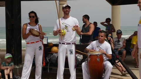 Capoeira at the beach Stock Footage 115633992