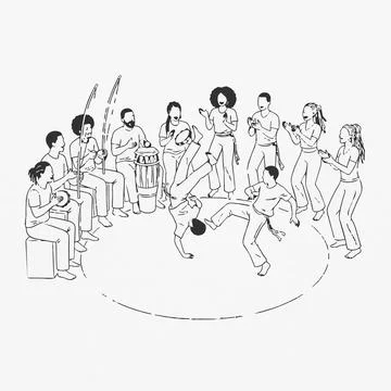 Capoeira dance group people practicing martial arts with music Silhouette Stock-Illustration