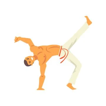 Capoeira Dancer Fighter Character Practicing Movement, Brazilian National Illustrazione stock