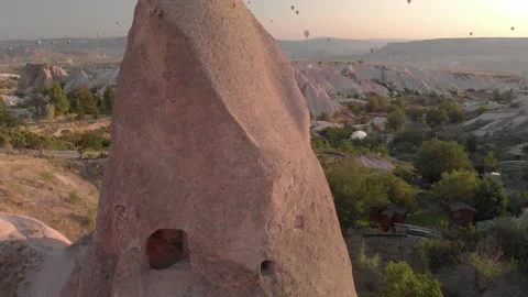 Cappadocia Aerial Drone View Red And Rose Valley Rocks, Goreme Turkey Stock Footage 236809062