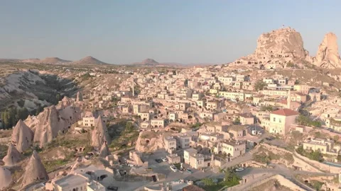 Cappadocia Aerial Drone View Red And Rose Valley Rocks, Goreme Turkey Stock Footage 236809142