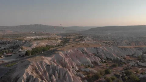 Cappadocia Aerial Drone View Red And Rose Valley Rocks, Goreme Turkey Stock Footage 236809231