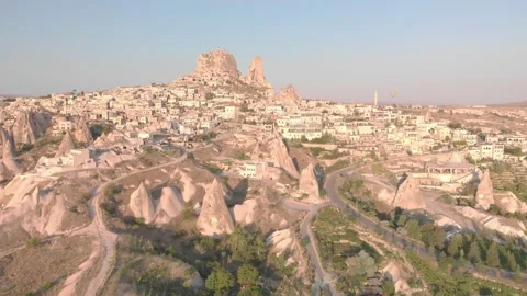 Cappadocia Aerial Drone View Red And Rose Valley Rocks, Goreme Turkey Stock Footage 236809232