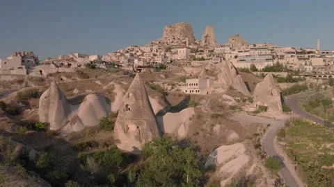 Cappadocia Aerial Drone View Red And Rose Valley Rocks, Goreme Turkey Stock Footage 236809342