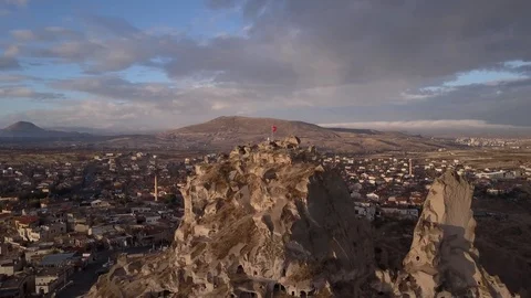Cappadocia uchisar castle fly past Stock Footage 91848853