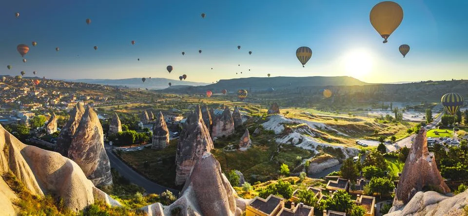 Cappadocia valley at sunrise Stock Photos
