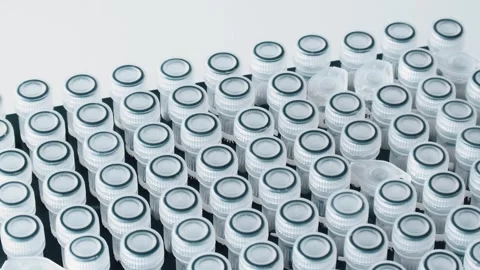 Capped laboratory test tubes containing samples for genetic or medical testing 스톡 동영상 278359790