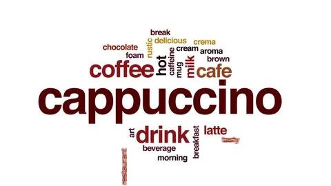 Cappuccino animated word cloud, text design animation. Stock Footage 80228726