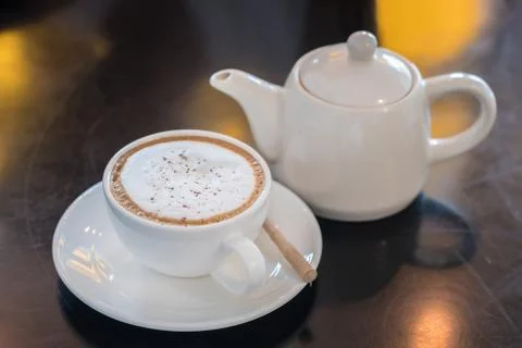 Cappuccino coffee on  table Foto stock
