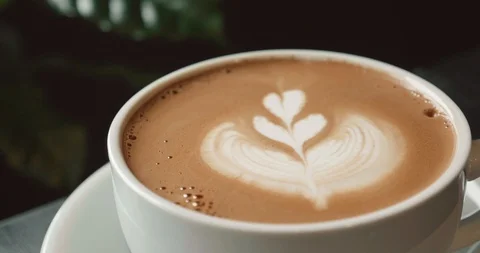 Cappuccino with a latte art rosetta pattern in the crema 库存影片 107738384