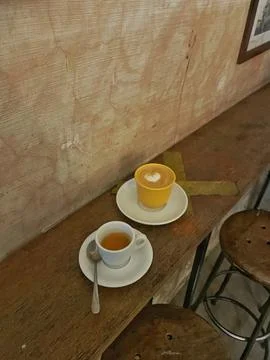 Cappuccino with the split espresso. Stock Photos