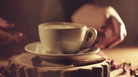 Cappucino in cafe Stock Footage 80354300