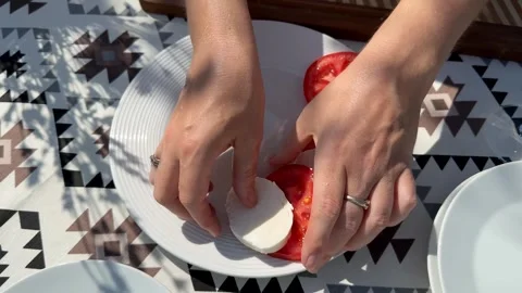 Caprese Salad Preparation Stock Footage 313866468