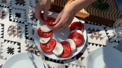 Caprese Salad Preparation Stock Footage 313867572