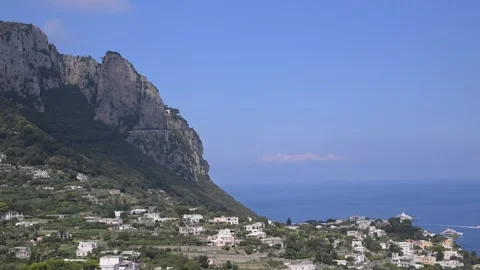 Capri Cliffside Village Overlooking Calm Tyrrhenian Sea Stock Footage 345271553