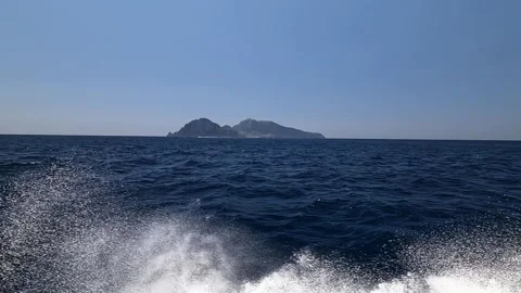 Capri - Distant View of Island from Passing Boat on Open Sea Stock Footage 342117242