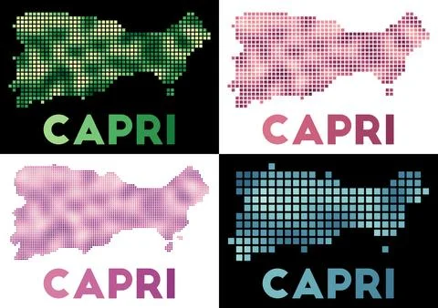 Capri map. Collection of map of Capri in dotted style. Borders of the islan.. Stock Illustration