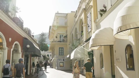 Capri, people walking in the main streets Stock Footage