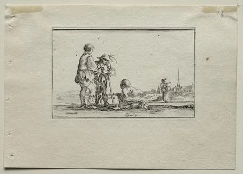 Caprices: Two Standing Beggars and a Cripple, c. 1642. Stefano Della Bella .. Stock Illustration
