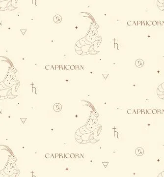Capricorn Zodiac Background Seamless Pattern. Astrology Signs Stock Illustration
