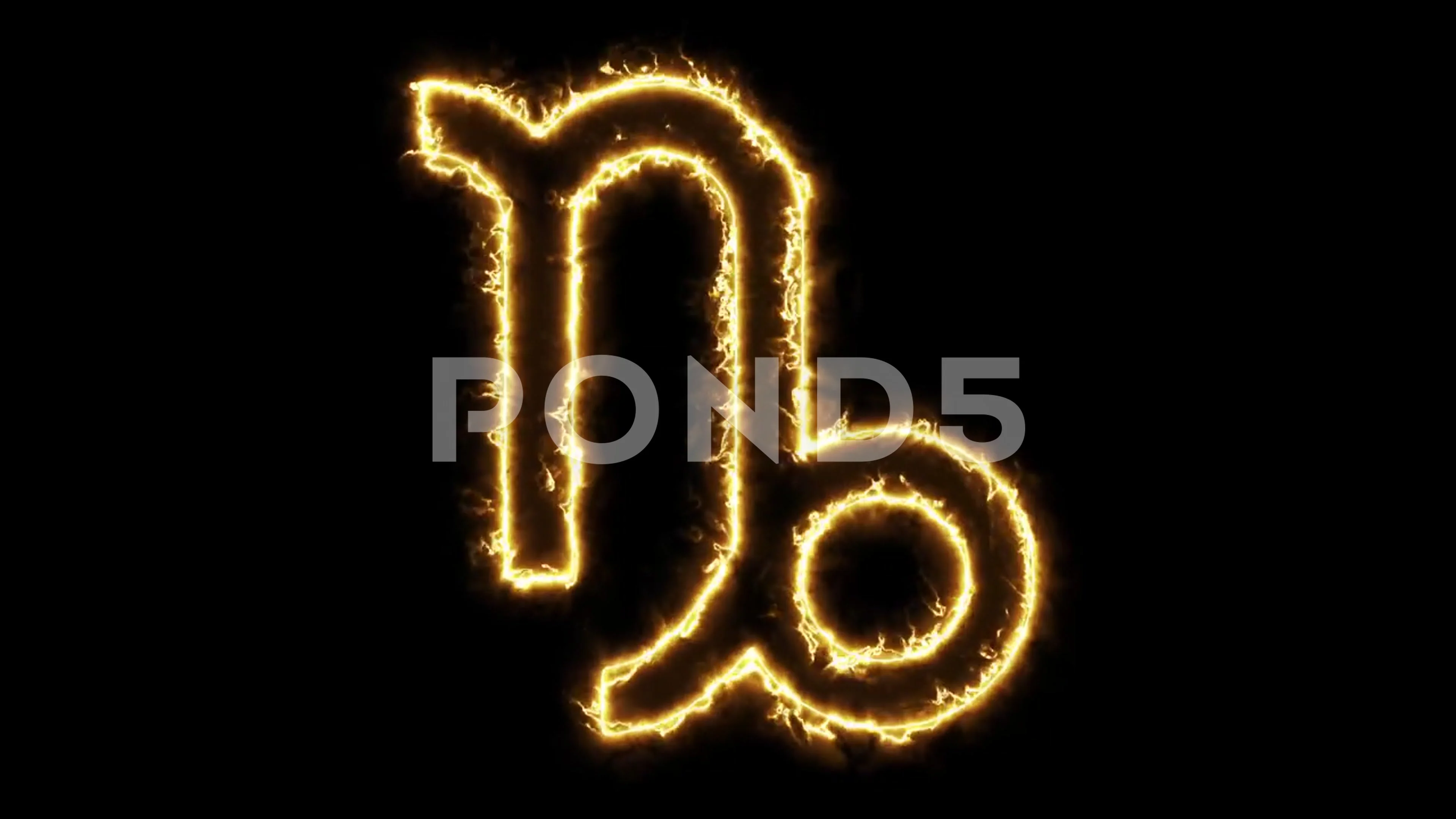 Capricorn zodiac sign with fire animation on a black background