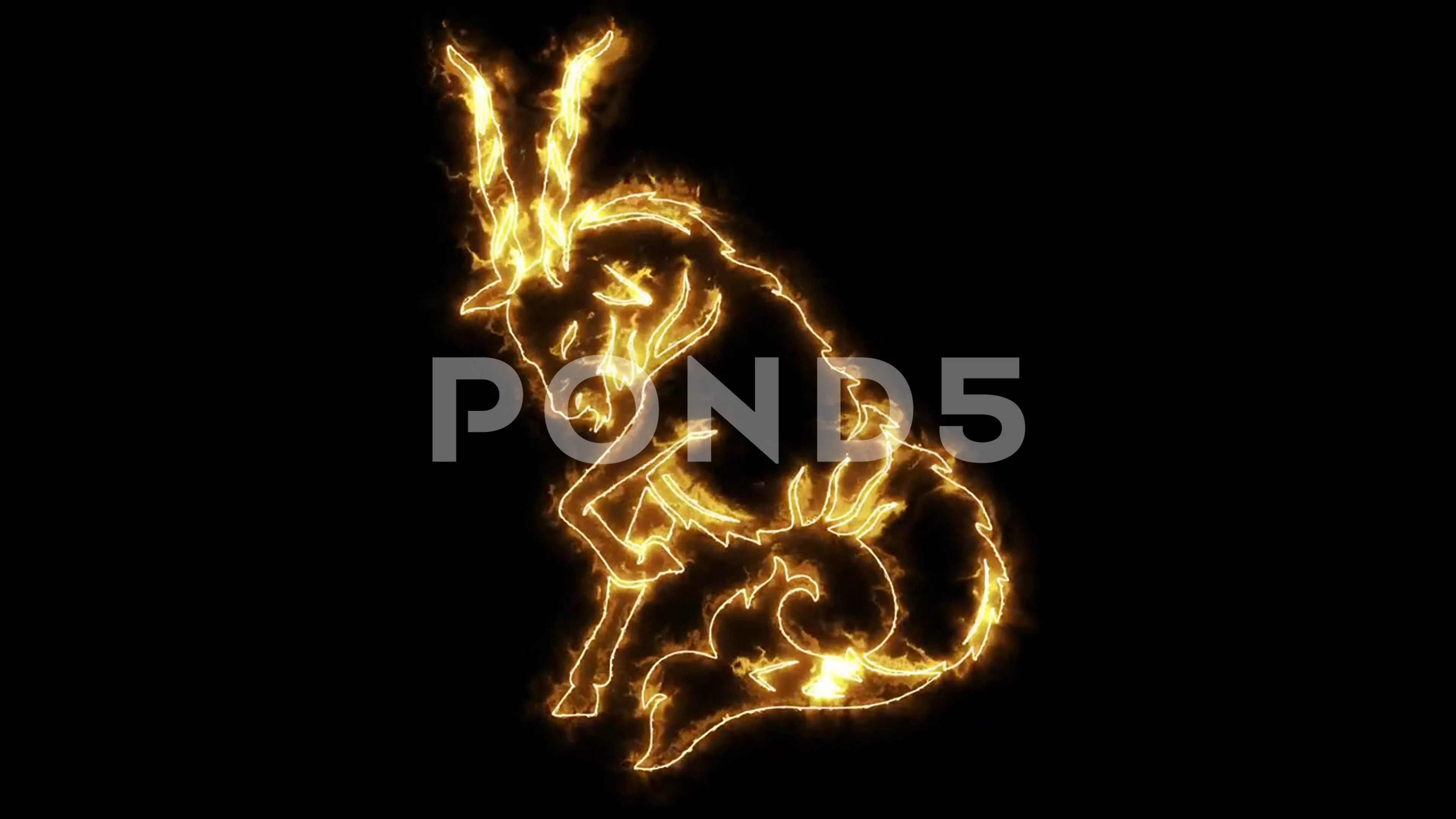 Capricorn zodiac symbol on fire animation on a black background