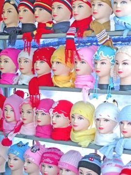 Caps and scarfs 스톡 사진