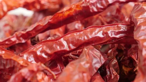 Capsicum red chilli peppers slow pan 4K video Stock Footage 96735858