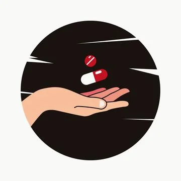 Capsule and tablet in hand icon vector illustration. Healthcare and medical.. Stock Illustration