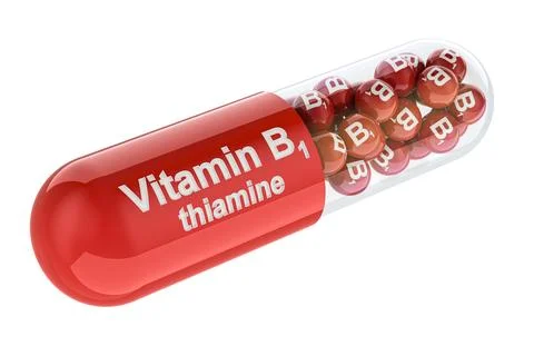 Capsule with B1, thiamine. 3D rendering Stock Illustration
