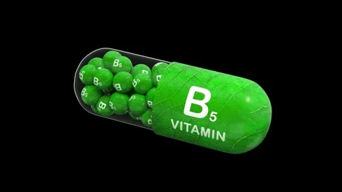 Capsule with B5 vitamins on black background. 3D render Vídeo Stock 295944707