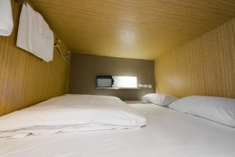 Capsule in capsule hotel Stock Photos