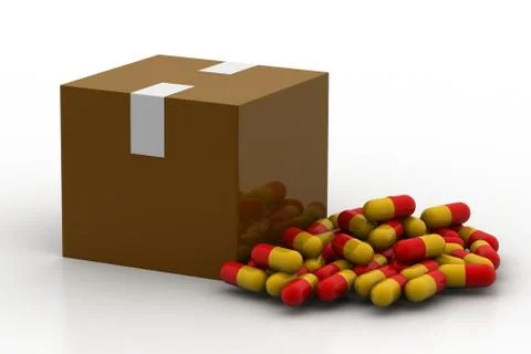 Capsule with cardboard box Stock Illustration