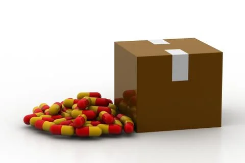 Capsule with cardboard box Stock Illustration