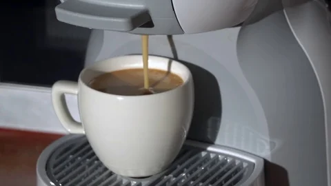 Capsule coffee machine making espresso. Close-up Stock Footage 83648254
