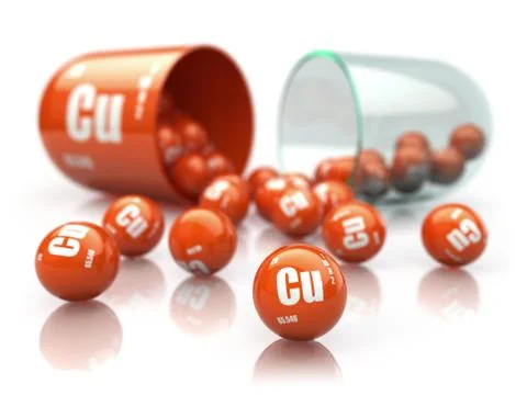 Capsule with copper CU element Dietary supplements. Vitamin pill. Illustration
