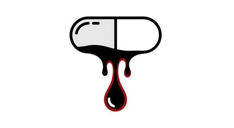 Capsule with dark liquid dripping representing liquid medicine or drug side.. Stock Illustration
