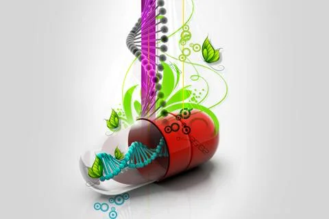 Capsule with dna in abstract background Stock Illustration