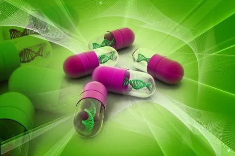 Capsule with dna in abstract background Stock Illustration