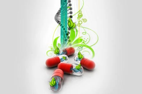 Capsule with dna in abstract background Stock Illustration