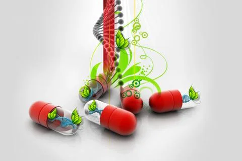 Capsule with dna in abstract background Stock Illustration