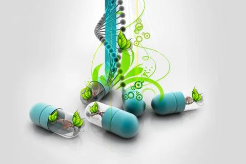 Capsule with dna in abstract background Stock Illustration