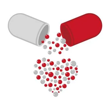 Capsule with Heart Shaped Granules Vector Illustration Stock Illustration