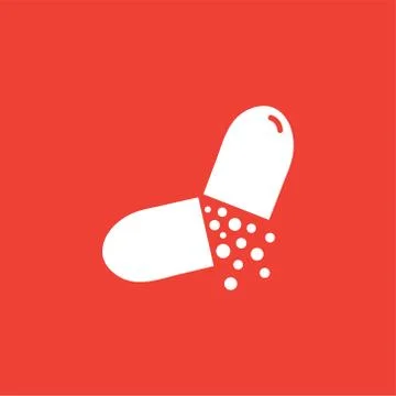 Capsule Icon On Red Background. Red Flat Style Vector Illustration. Stock Illustration