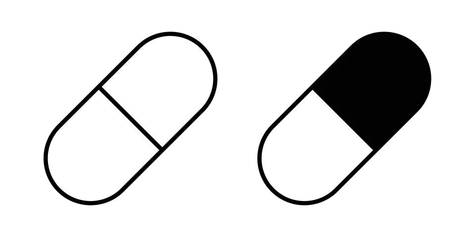 Capsule icon solid, line, and editable vector set. Stock Illustration