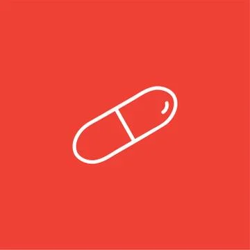 Capsule Line Icon On Red Background. Red Flat Style Vector Illustration. Stock Illustration