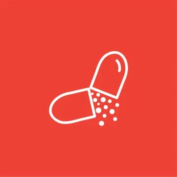 Capsule Line Icon On Red Background. Red Flat Style Vector Illustration. Stock Illustration
