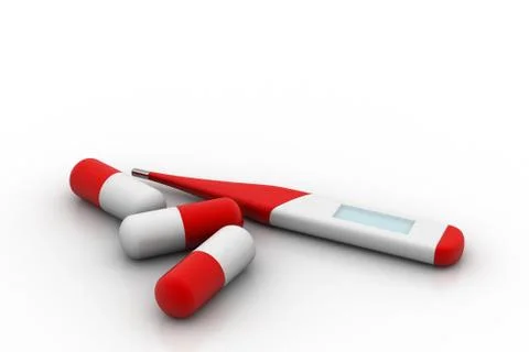 Capsule medicine with thermometer Free Stock Illustration