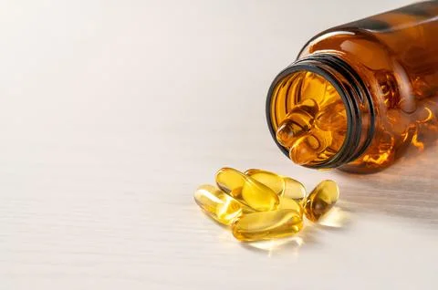 Capsule of omega 3, 6, 9 fish oil, vitamin, food supplement Stock-Fotos