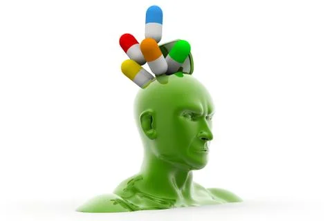 Capsule in open human head. Stock Illustration